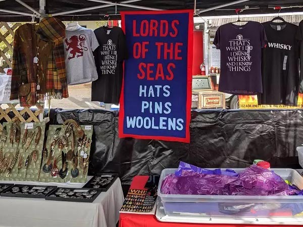 Lords of the Seas Festival Booth to sell our Irish and Scottish tartan products such as hats, pins, and woolens
