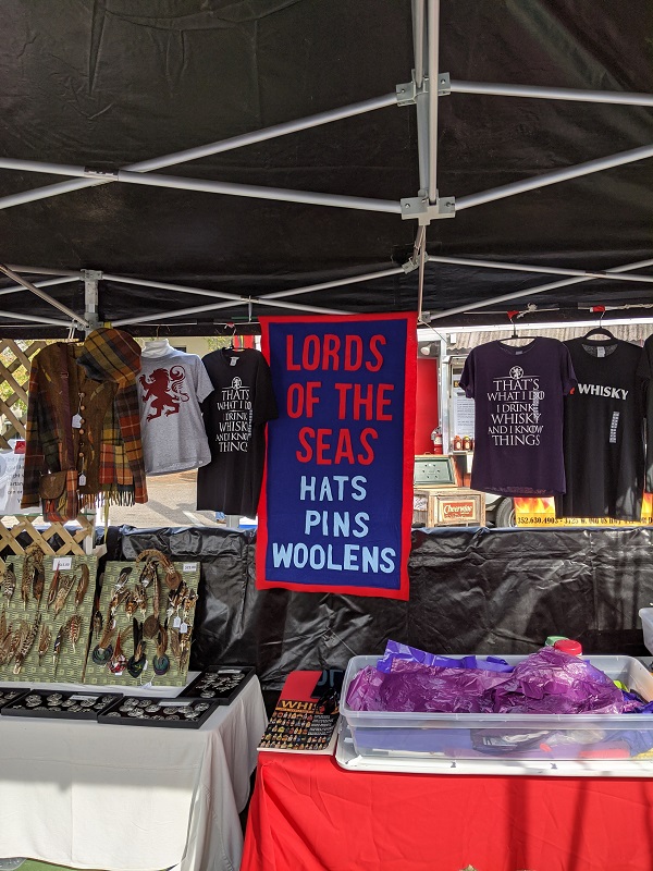 Lords of the Seas Festival Booth to sell our Irish and Scottish tartan products